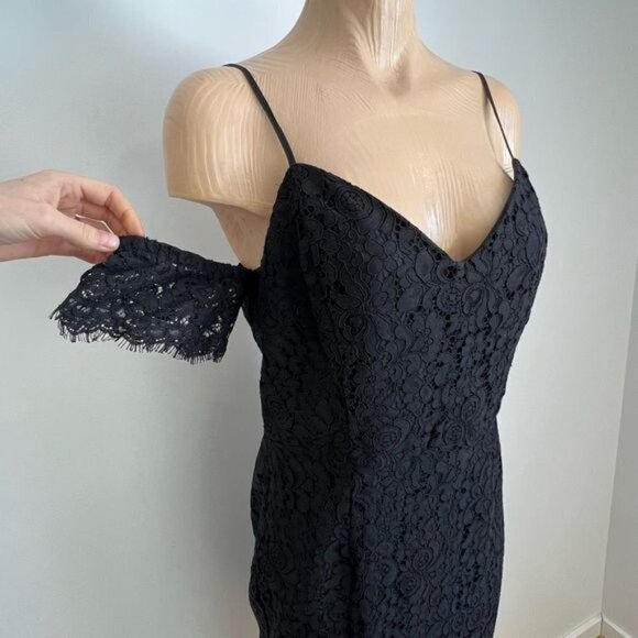 Dynamite Women’s Medium Black Lace Embellished Midi Cold Shoulder Dress - Picture 2 of 11